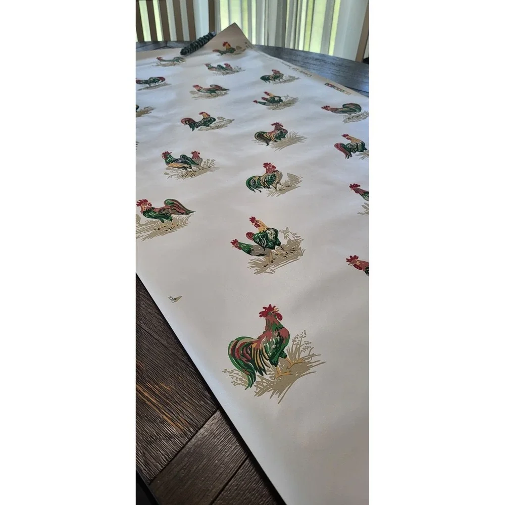Vintage 90s Retro Kitchen WallPaper Covering Colorful Roosters‎ Roll 29inchx28ft